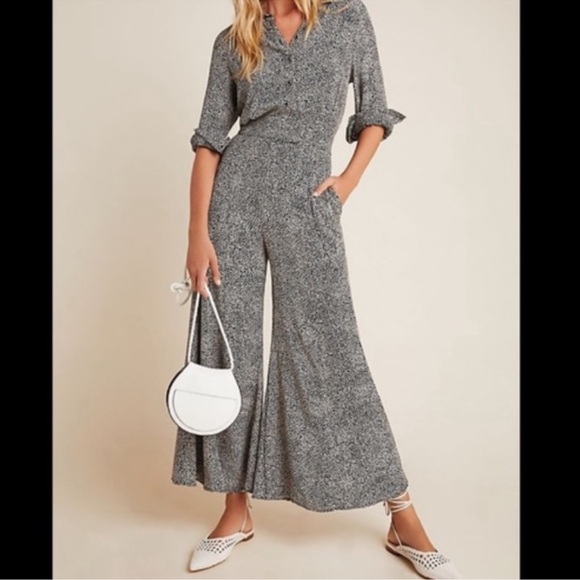 ANTHROPOLOGIE LOVELAND WIDE LEG FLOWY BLACK/WHITE JUMPSUIT - Picture 2 of 8